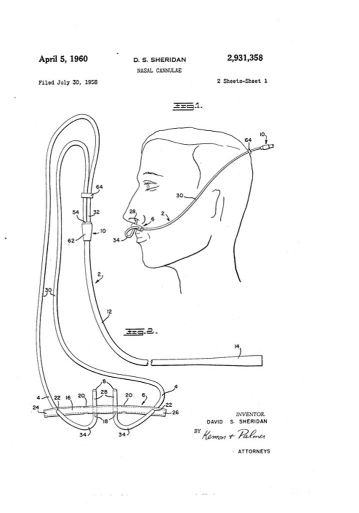 1960 Sheridan's Nasal Cannula Patent