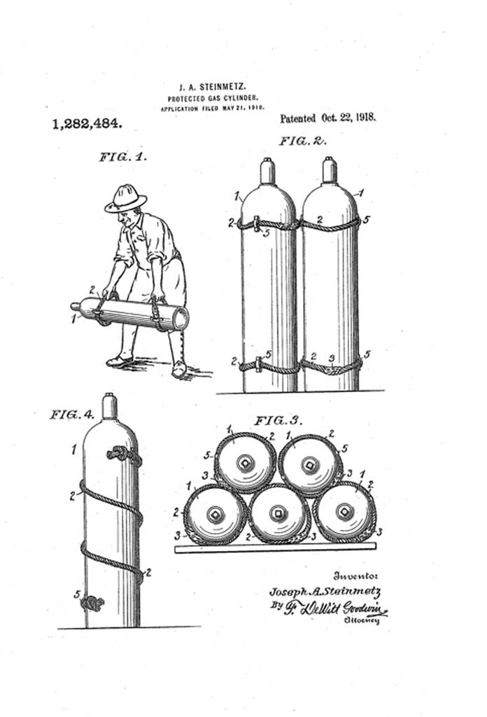 1918 J.A. Steinmetz’s Patent for Protected Gas Cylinders